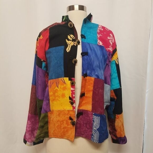 Vintage 90s y2k Quilted Boho Hippie Butterfly Trendy Light Jacket Kosi Bali Md - Picture 4 of 7